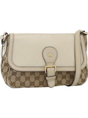 GUCCI GG Canvas Shoulder Bag Beige Gold 308452